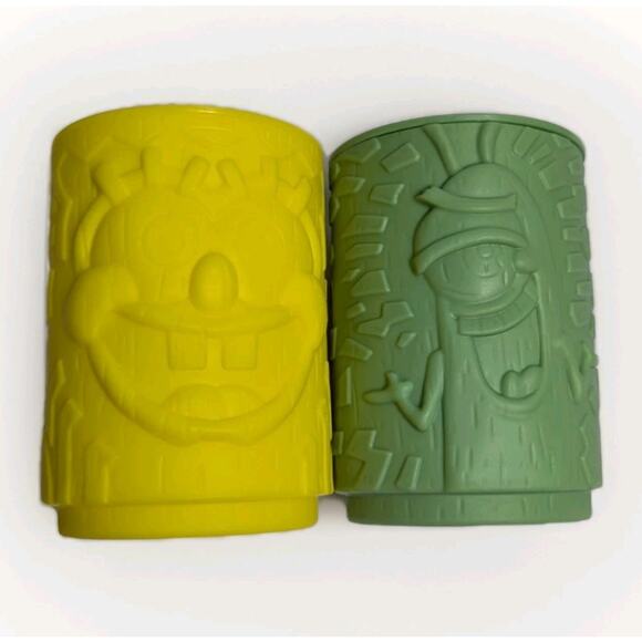 Set Of 2 SpongeBob SquarePants Burger King Cups Plankton Yellow Green Stackable - Picture 1 of 6